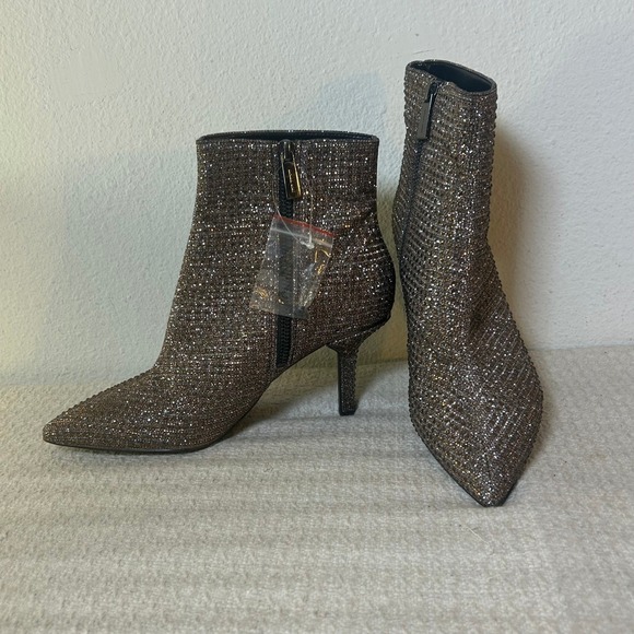 Michael Kors Shoes - Michael Kors Rhinestone Ankle Boots Gold Bronze Pewter Pointed Toe Stiletto 7M